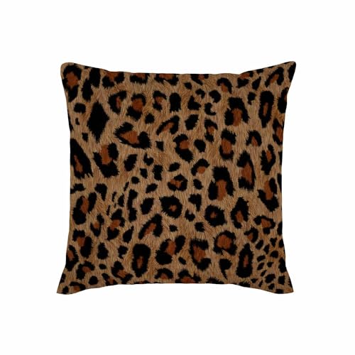 Leopard Print Throw Pillow Cover - 18x18 Inch Cotton Linen Cushion