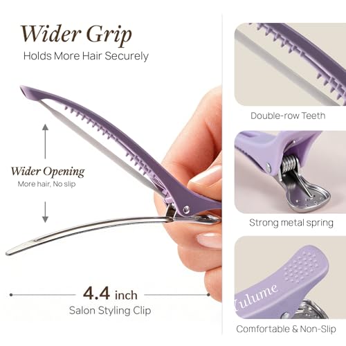 Yulume No Crease Hair Sectioning Clips 4 Pack, 4.4 Inch Duckbill Clips
