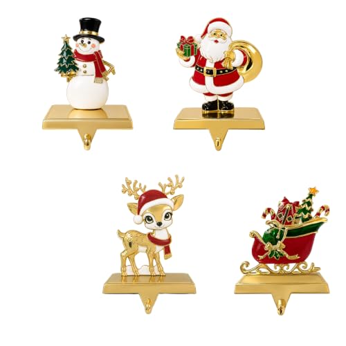 Christmas Stocking Holders for Mantle 4-Pack Weighted Metal Hooks - Mix