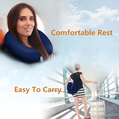Elvodosia Dark Blue Travel Pillow - Premium Memory Foam Neck Support for Airplane & Car
