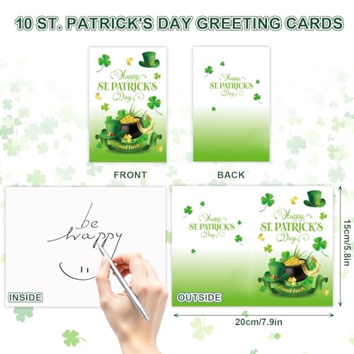 10 St. Patrick's Day Greeting Cards Set with Shamrock Design
