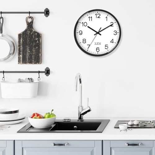 XFM 8 Inch Black Modern Wall Clock - Battery Operated, Silent