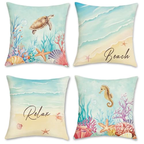 Coastal Ocean Animal Throw Pillow Covers, Set of 4, 18x18"