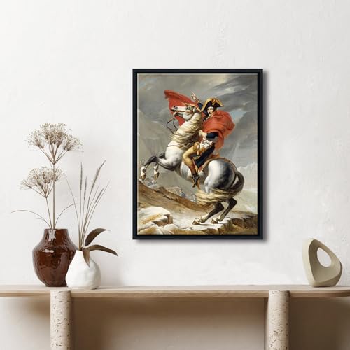 Wieco Art Framed Napoleon Crossing The Alps of Jacques-Louis David Oil Paintings Reproduction Abstract HD Prints Wall Decor Classic Artwork for Home & Office Decoration