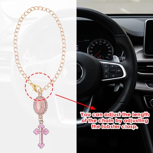 Catholic Rosary Car Charm with Virgin Mary Cross Pendant
