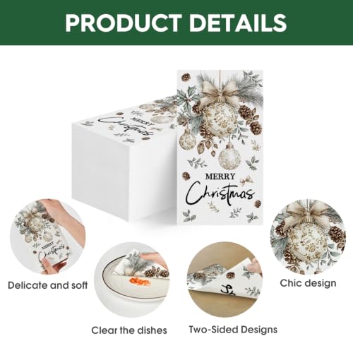 100 Pcs Christmas Paper Napkins - Elegant Holiday Ornament Design, 2-Ply