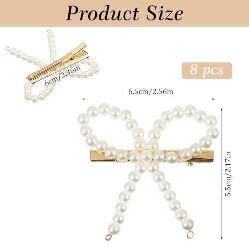 Nogeqi 6PCS Pearl Bow Hair Clips Elegant Non-Slip Barrette Accessories