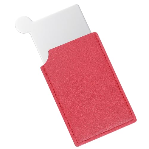 Small Pocket Mirror for Purse, Stainless Steel Makeup Mirror with Red Leather Case