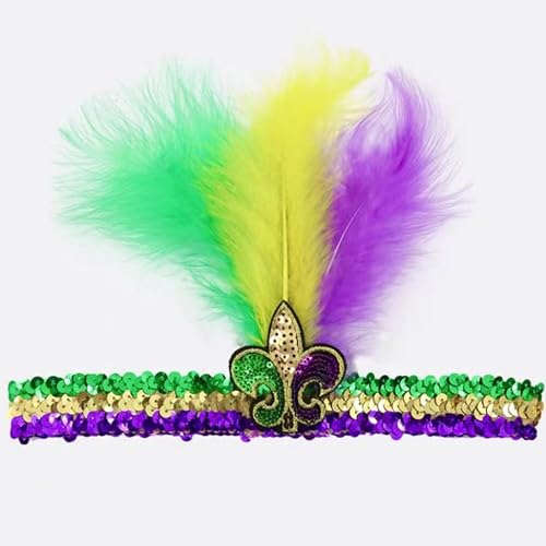 Carnival Feather Headband and Sequin Mask Set Mardi Gras Costume