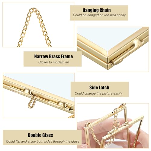 JUXYES 2.8" Hanging Mini Double Glass Picture Frame - Gold, 2 PCS
