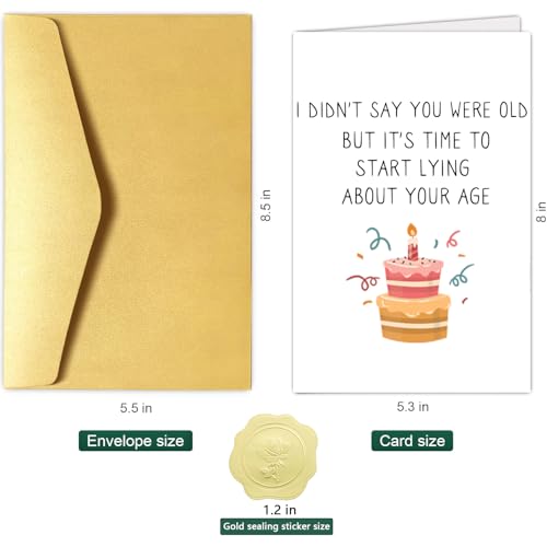 Funny Birthday Card for Men and Women with Envelope and Gold Seal