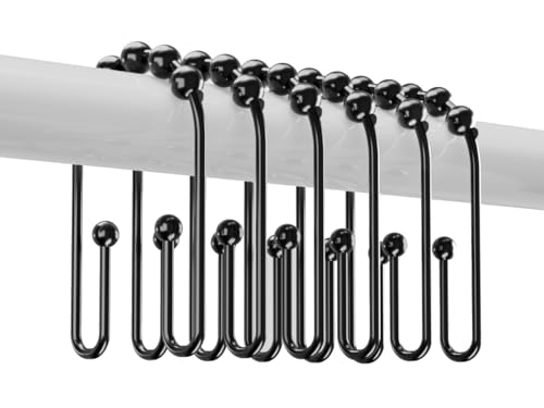 Resze U-Shaped Shower Curtain Hooks - 12 Durable Black Rings