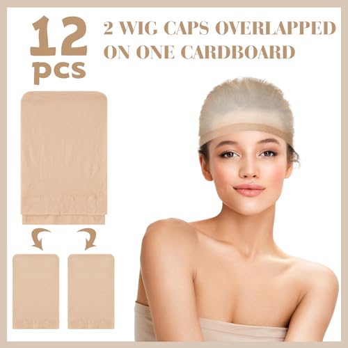 PLULON 12 Pcs Nude Wig Caps, Ultra-Thin Mesh Stocking Hair Nets for Women and Men