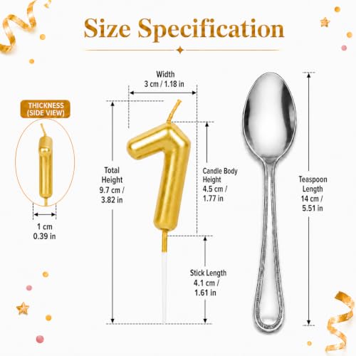 CARGEN Gold Number 7 Birthday Candle - 3D Chubby Cake Topper for Mini Cakes