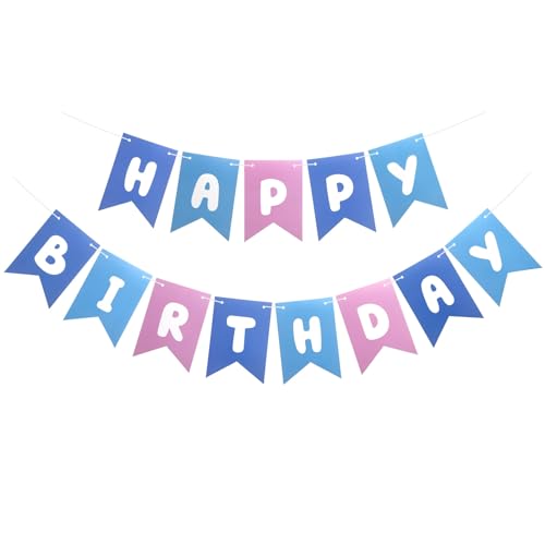 Blue Pink Happy Birthday Banner for Kids & Adults - Fun Party Decoration