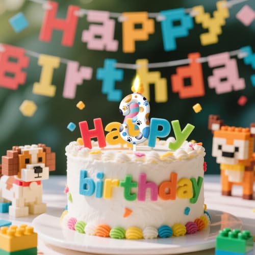 Blue Dog Paw Number Birthday Candle - Party Decoration