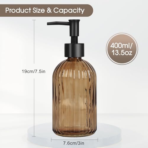 Stripe Amber Glass Soap Dispenser with Black Plastic Pump - 400ml