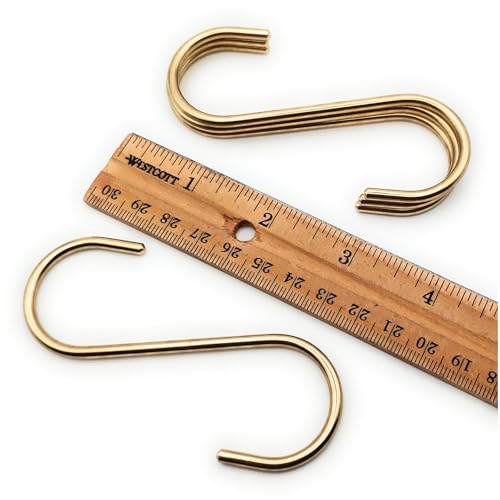 Solid Brass S Hooks for Hanging - 4 Pack, Heavy-Duty Decorative Hooks