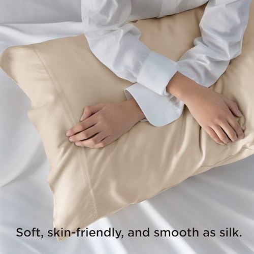 Bedsure Queen Pillow Cases, 100% Rayon from Bamboo - Beige, Set of 2