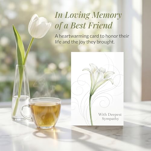 SHSEEN Sympathy Card - 5x7 White Lily Condolence Card with Envelope