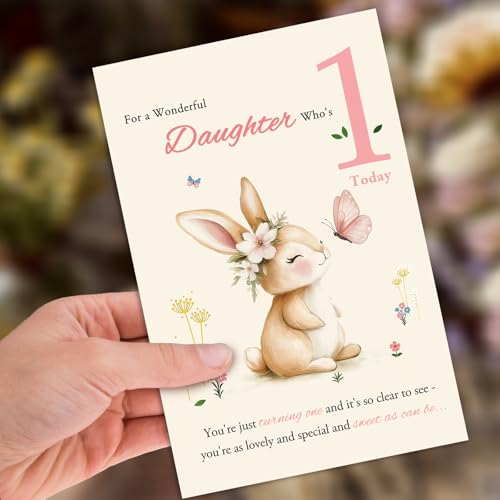 1st Birthday Card for Daughter - HEJOYN Premium Greeting Card (QQ-177)