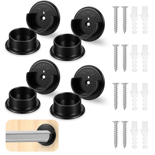 Grevosea 8Pcs Closet Rod Holders, 1-3/8 Inch Heavy Duty Brackets - Black