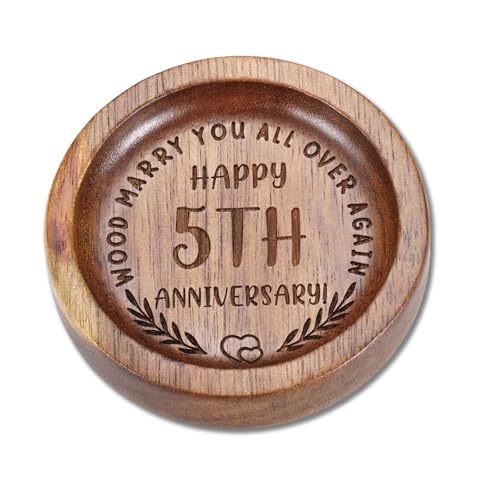 5th Anniversary Wooden Ring Dish - Engraved Wood Gift for Couple