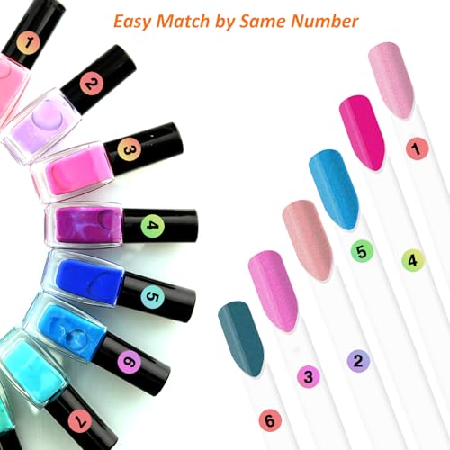 UPZIGS Nail Swatch Sticks with Ring and Number Stickers - 100 Pcs Transparent Fan Practice Tips