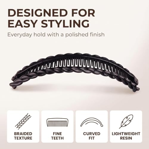 Large Banana Clips for Thick Hair - 2 Pack Black and Brown Fish Comb Grips