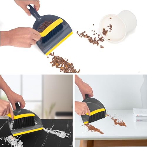 Yellow Mini Dustpan and Broom Set - Handheld Combo for Home & Car