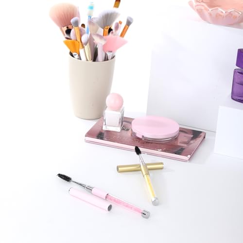 2 PCS Eyebrow Brush with Cap and Spoolie for Travel - Light Pink & Gold