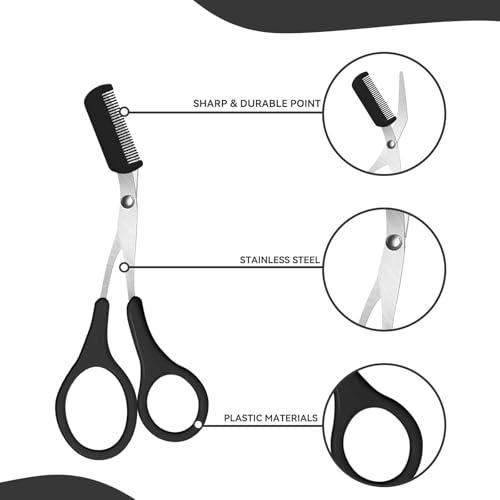 Eyebrow Trimmer Scissors with Comb - Black Non-Slip Precision Brow Grooming Tool