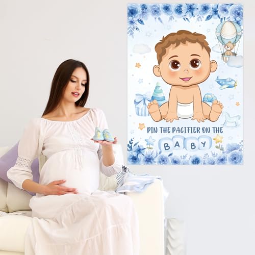 Pin The Pacifier On The Baby Game Set - Blue Baby Shower Party Activity