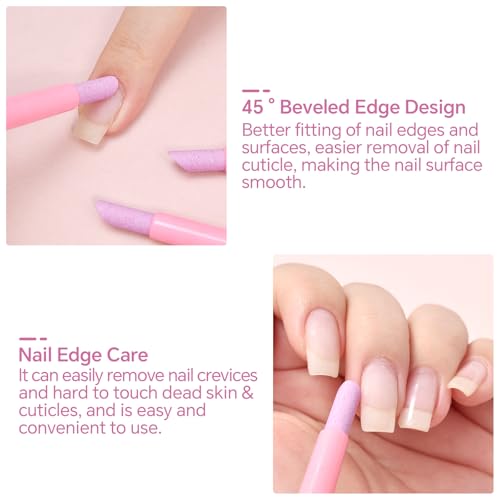 Siyuwuro 10Pcs Pumice Stone Nail File & Cuticle Pusher Pen, Pink