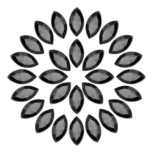 MECCANIXITY 50Pcs Horse Eye Point Back Rhinestones 6 x 12 mm Black Glass Crystal Beads for Jewelry Crafts