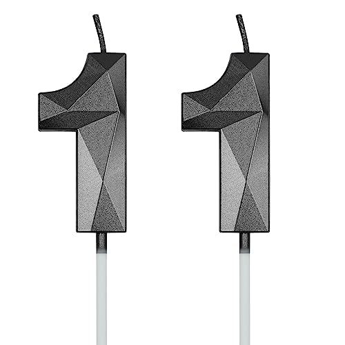 Black 3D Diamond Shaped Birthday Candles - Set of 2 (11 & 1)