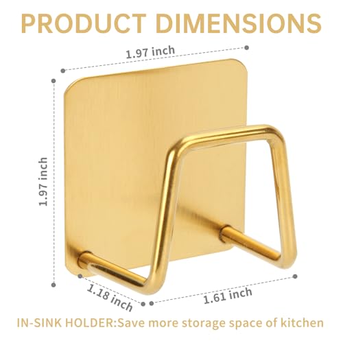 Gold Adhesive Sponge Holder for Kitchen Sink - Rustproof & Quick Drying
