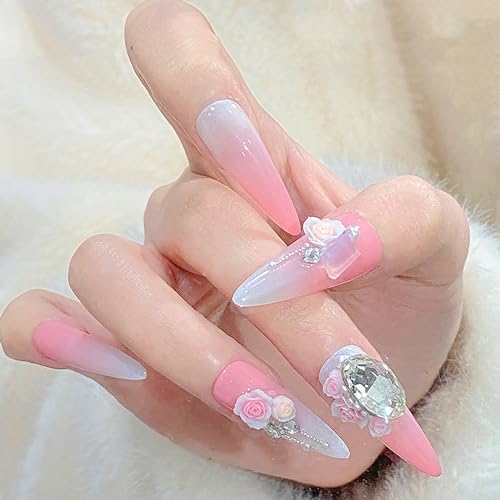MOLILON 150pcs 3D Flower Nail Charms Resin Gradient Rose Manicure Decors