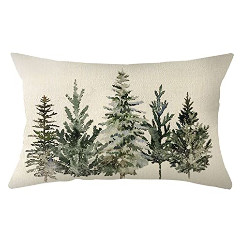 Christmas Winter Trees Lumbar Throw Pillow Cover - 12x20 Inch