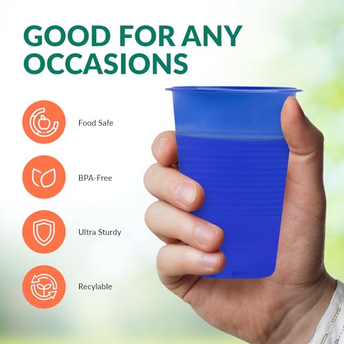 PAMI 9 oz Blue Plastic Party Cups - BPA-Free Disposable Drinkware (80 Count)