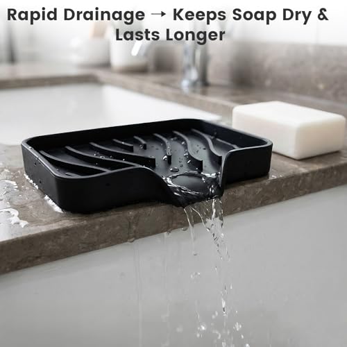 Silicone Soap Holder 3-Pack - Self-Draining Non-Slip Tray