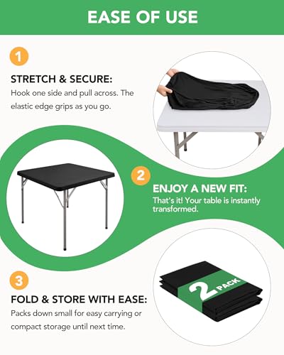 Square Fitted Table Covers 34x34 Inch - 2 Pack Black