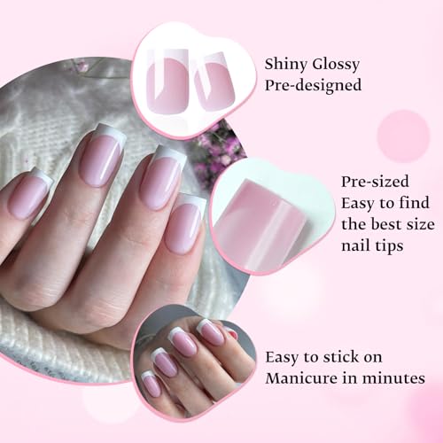 LoveOurHome Medium Square French Tip Press On Nails Kit
