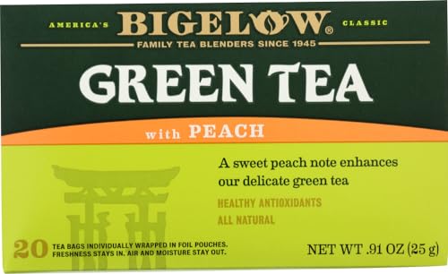Bigelow Green Tea with Peach, 20 Individually Wrapped Tea Bags (Pack of 2)