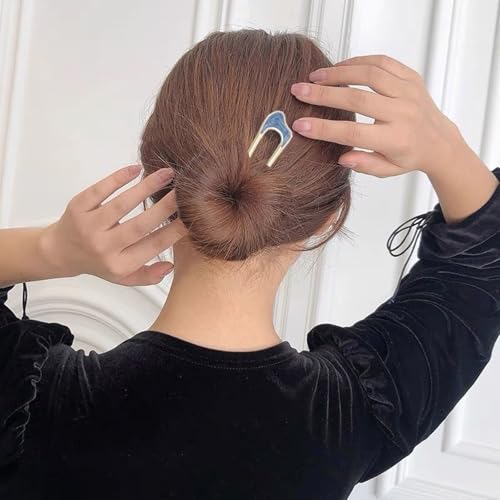 LOHGOU French Style Hair Forks 2Pcs Large Metal U Shaped Hair Pins for Buns