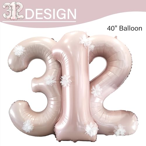 40 Inch Blush Pink Floral Number 3 Balloon - Giant Birthday Decor