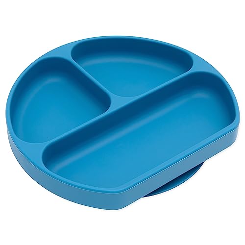 Bumkins Dark Blue Silicone Suction Plate - Divided Grip Dish for Self-Feeding