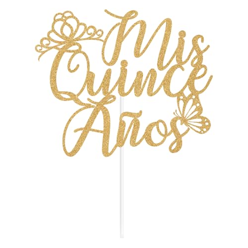 Mis Quince Años Cake Topper - Elegant Gold 15th Birthday Decoration