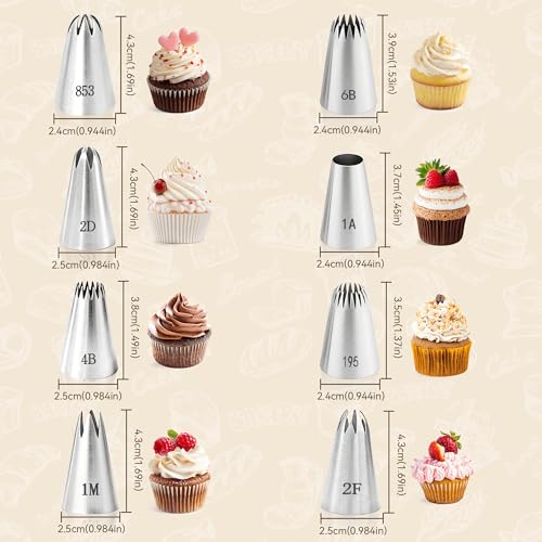 8-Piece Large Stainless Steel Piping Tips Set for Cake Decorating