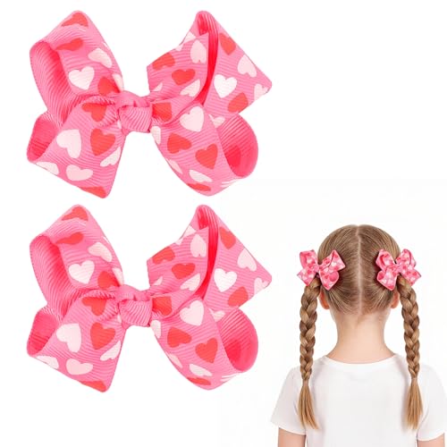 Valentine's Day Hair Bow Clips Pink Heart Hair Barrettes 2Pcs